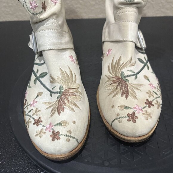 Cento Womens Floral Embroidered Leather Boots Size 36 Combat Slouchy Whimsi Boho - Picture 2 of 8